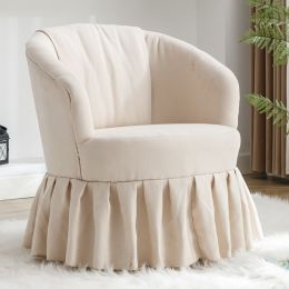 Linen Fabric Accent Swivel Chair Auditorium Chair With Pleated Skirt For Living Room Bedroom Auditorium; Beige