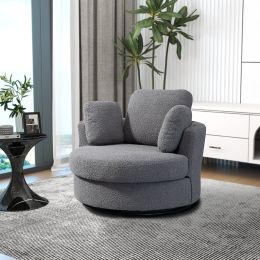 42.2"W Swivel Accent Barrel Chair and Half Swivel Sofa With 3 Pillows 360 Degree Swivel Round Sofa Modern Oversized Arm Chair Cozy Club Chair for Bedr