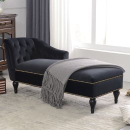 Button Tufted Velvet Chaise Lounge with Nailhead Trim, Solid Wood Legs - Perfect for Living Room or Office - Sleeper Lounge Sofa - 58 inches - Right A