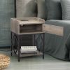 Set of 2 Wood Nightstand, Farmhouse End Table with Charging Station, USB Ports, Cabinet, and Shelf, Sofa Bed Side Table for Bedroom Living Room, Adjus