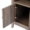 Set of 2 Narrow Nightstand, Wooden Side Table with Open Shelf and Cabinet, Rustic End Table for Living Room, Bedroom, Grayish Brown