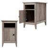 Set of 2 Narrow Nightstand, Wooden Side Table with Open Shelf and Cabinet, Rustic End Table for Living Room, Bedroom, Grayish Brown
