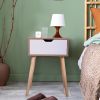 23" High Glossy End Table with Drawer, Nightstand Bedside Furniture, Light Brown