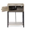 Set of 2 Wood Nightstand, Farmhouse End Table with Charging Station, USB Ports, Cabinet, and Shelf, Sofa Bed Side Table for Bedroom Living Room, Adjus