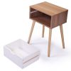 23" High Glossy End Table with Drawer, Nightstand Bedside Furniture, Light Brown