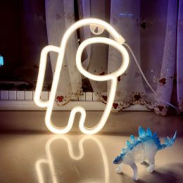1pc, Neon Sign Space Man Shape Lamp, Size 9.8x6.8in(about 25x17.5cm) For Wall Decoration,USB Or Battery Powered LED Space Man Neon Sign Suitable For B (Model: Bright Neon Shape (astronaut) Battery/USB Power Supply, Color: Warm White)