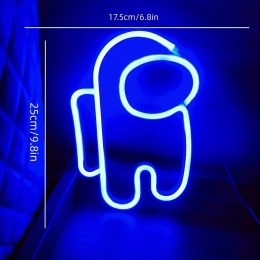 1pc, Neon Sign Space Man Shape Lamp, Size 9.8x6.8in(about 25x17.5cm) For Wall Decoration,USB Or Battery Powered LED Space Man Neon Sign Suitable For B (Model: Bright Neon Shape (astronaut) Battery/USB Power Supply, Color: Blue)